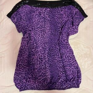 Charlotte Russe Purple Animal-Print Top with Black Sequin Trim